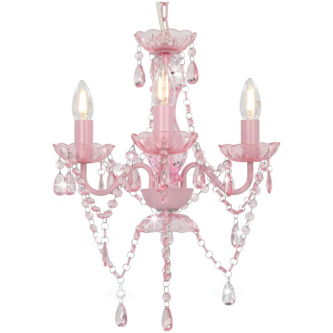 Takkrona med pärlor rosa rund 3 x E14 vidaXL