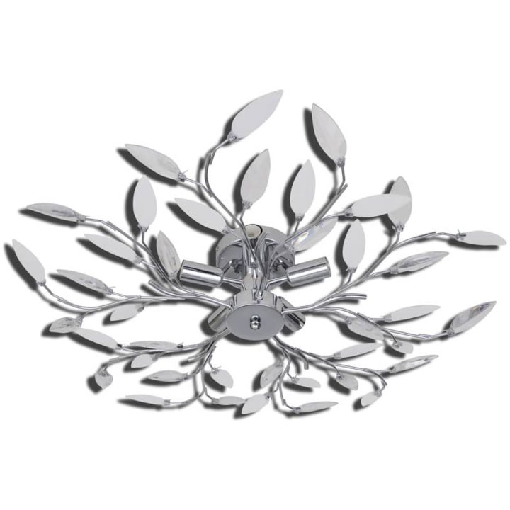 Taklampa 5-armad E14 med kristallöv vit/transparent vidaXL 70 x 15 cm – bild 4