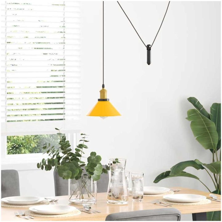 taklampa höjdjusterbar E27 glans gul ⌀22 cm metall vidaXL – bild 3