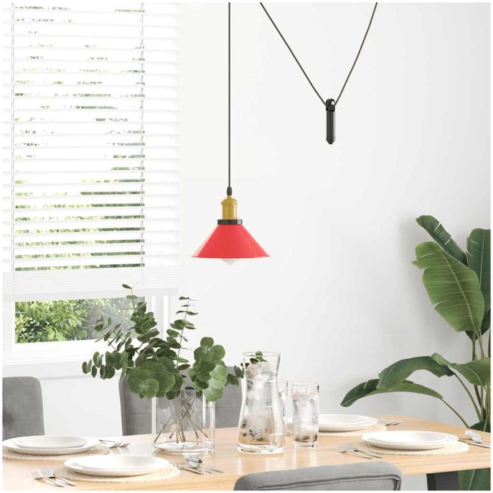 Taklampa höjdjusterbar E27 glans röd ⌀22 cm metall vidaXL – bild 3