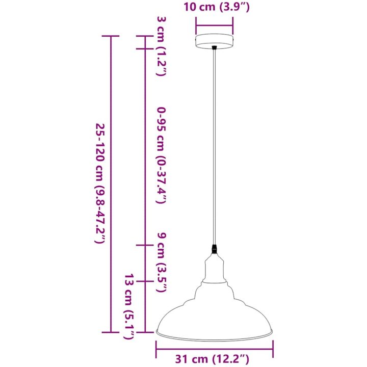 Taklampa höjdjusterbar E27 glansgrå ⌀31 cm metall vidaXL – bild 11