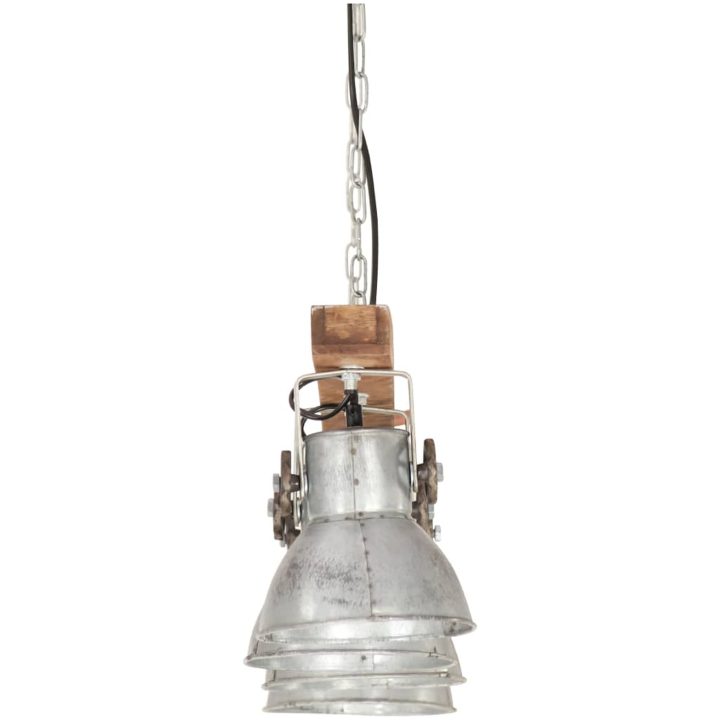 Taklampa industriell silver E27 mangoträ vidaXL – bild 5