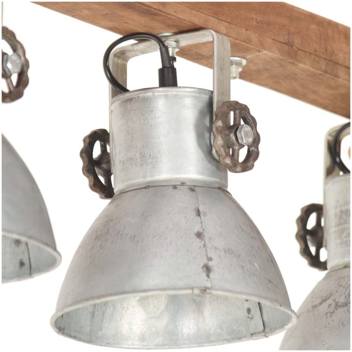 Taklampa industriell silver E27 mangoträ vidaXL – bild 6