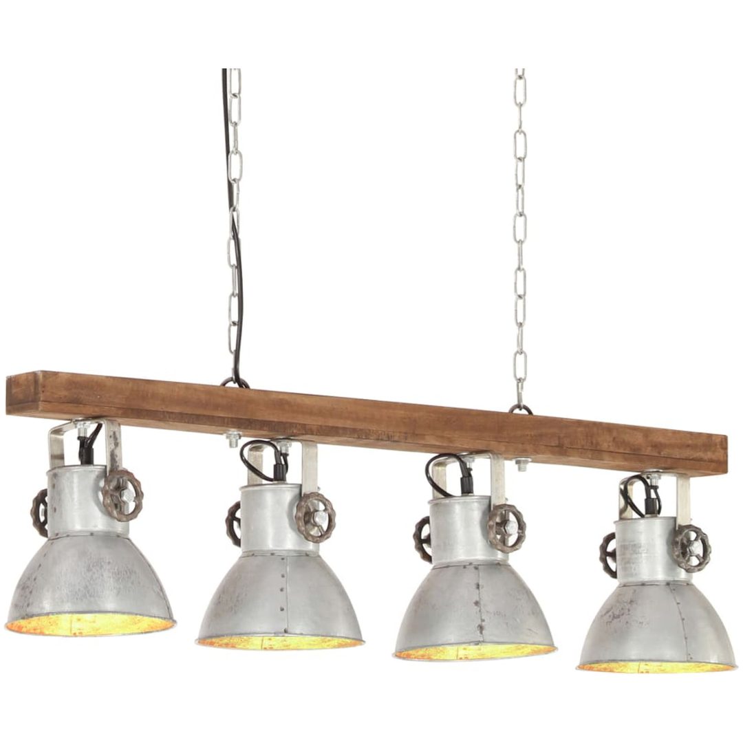 Taklampa industriell silver E27 mangoträ vidaXL