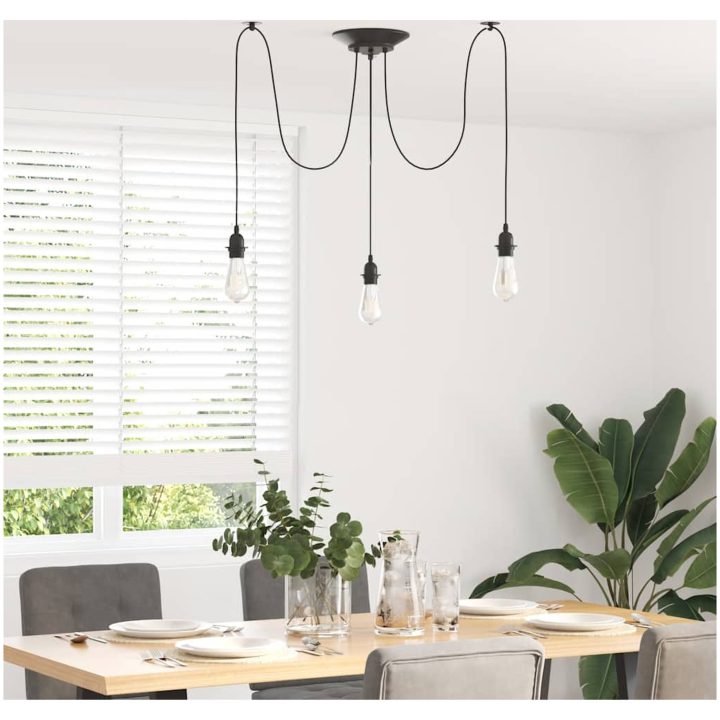 Taklampa med 3 lamphållare E27 svart metall vidaXL – bild 3