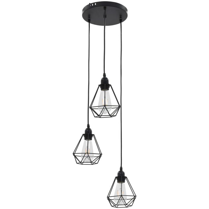 Taklampa med diamantdesign svart 3 x E27-lampa vidaXL – bild 3