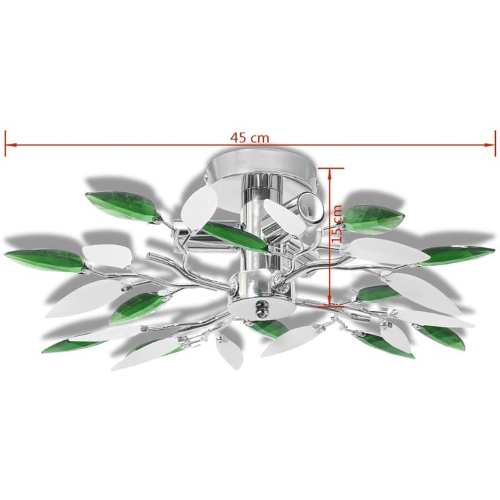 Taklampa med kristallöv 3 E14 glödlampor vit & grön vidaXL 45 x 15 cm – bild 4