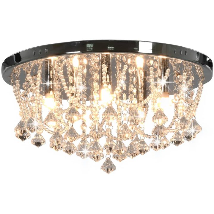 Taklampa med kristallpärlor silver rund 4 x G9-lampor vidaXL 45 x 22 cm – bild 2