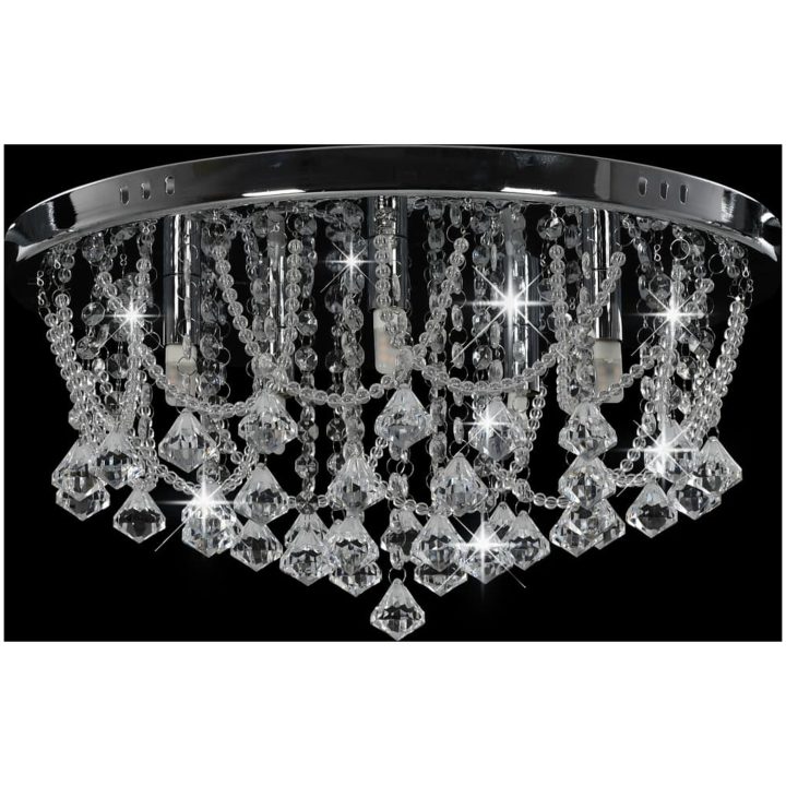 Taklampa med kristallpärlor silver rund 4 x G9-lampor vidaXL 45 x 22 cm – bild 3