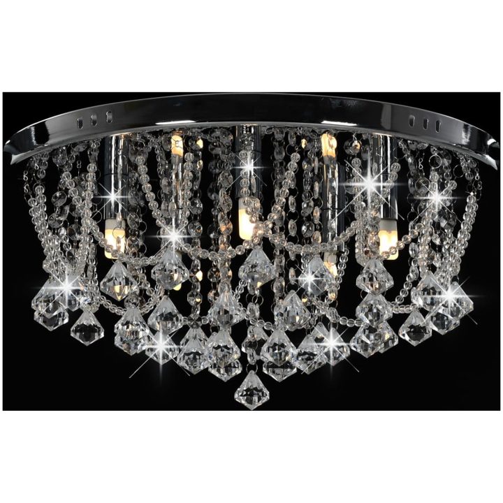 Taklampa med kristallpärlor silver rund 4 x G9-lampor vidaXL 45 x 22 cm – bild 4