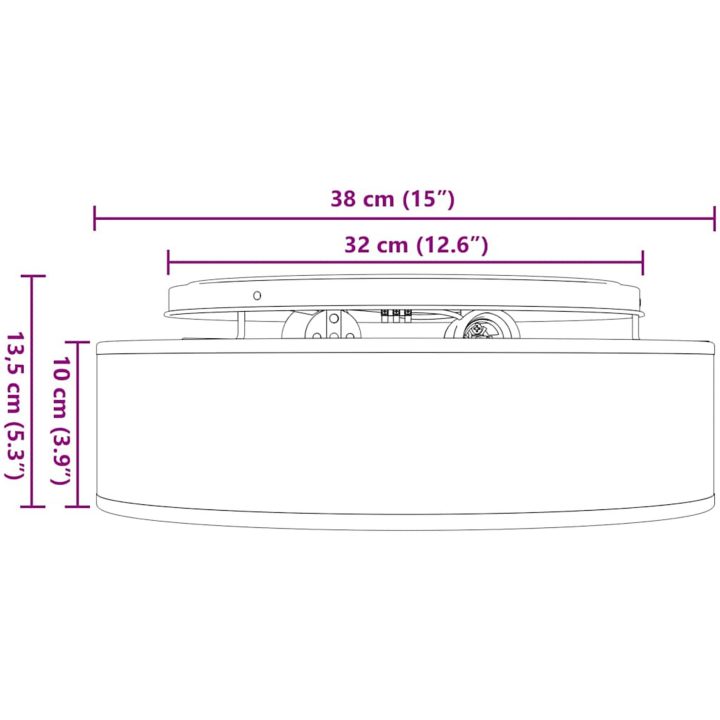 Taklampor Flush Mount Vit 38 cm Tyg E27 vidaXL 38 x 38 x 13.5 cm – bild 12