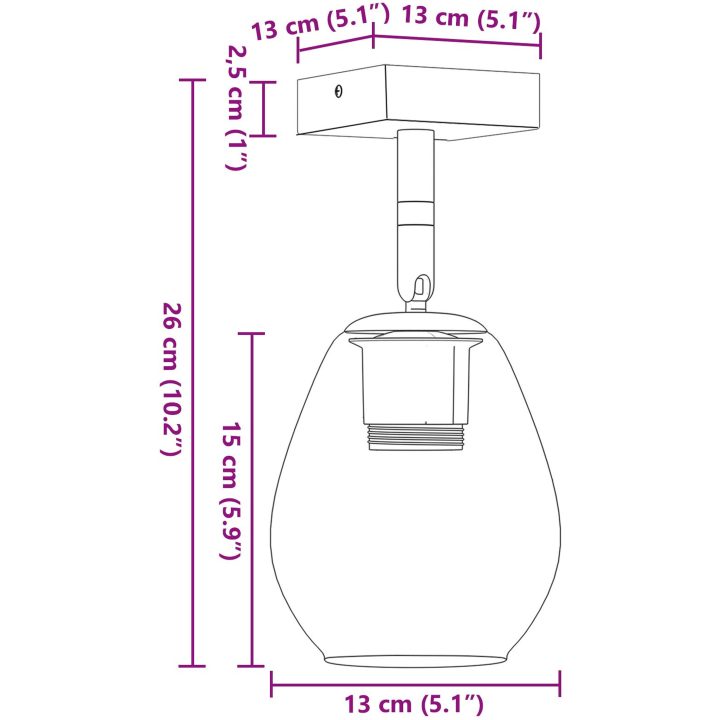 Taklampor med Justerbar Glaskupol Antracit E27 vidaXL 13 x 13 x 26 cm – bild 12