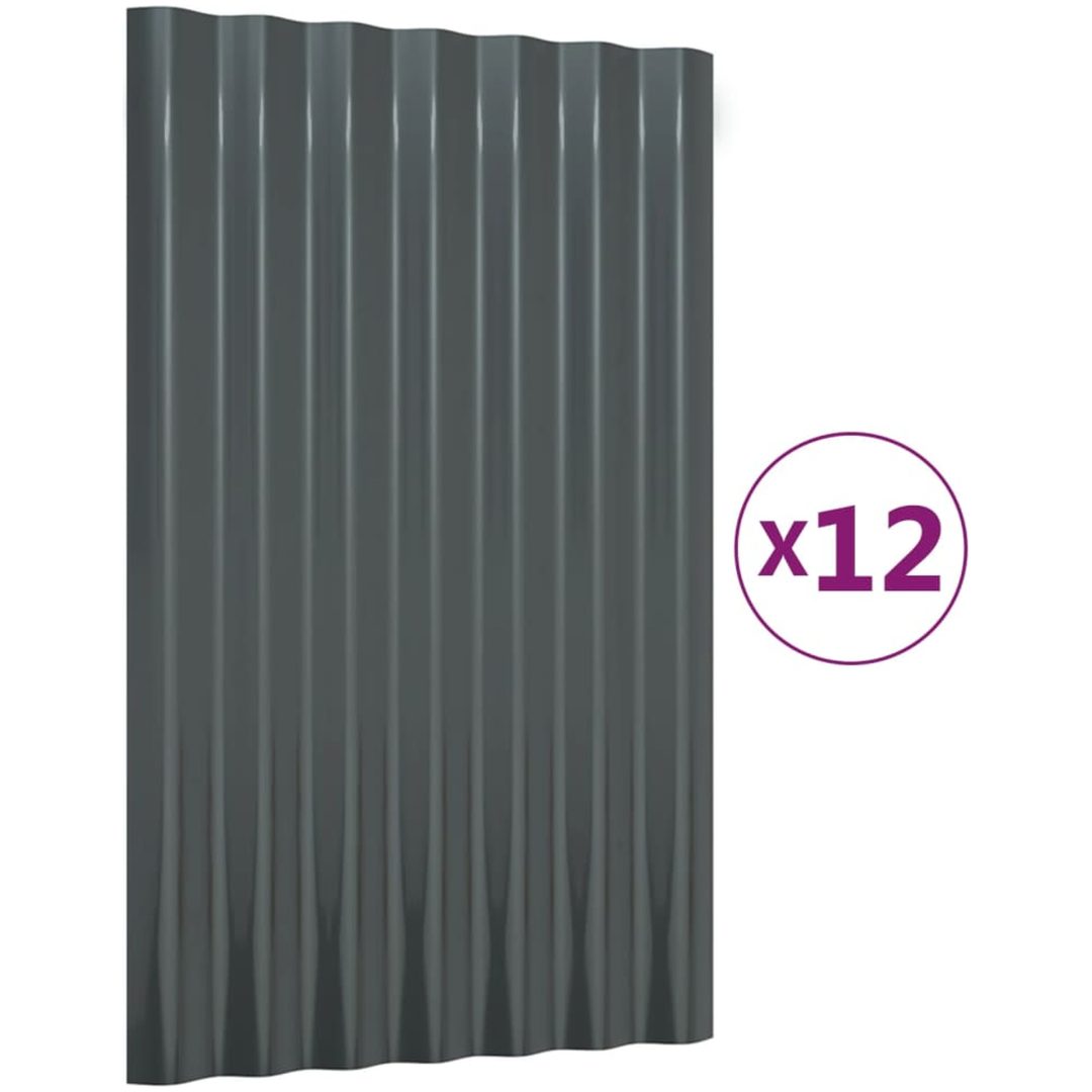 Takplåt 12 st pulverlackerat stål antracit vidaXL 60 x 36 cm – bild 2