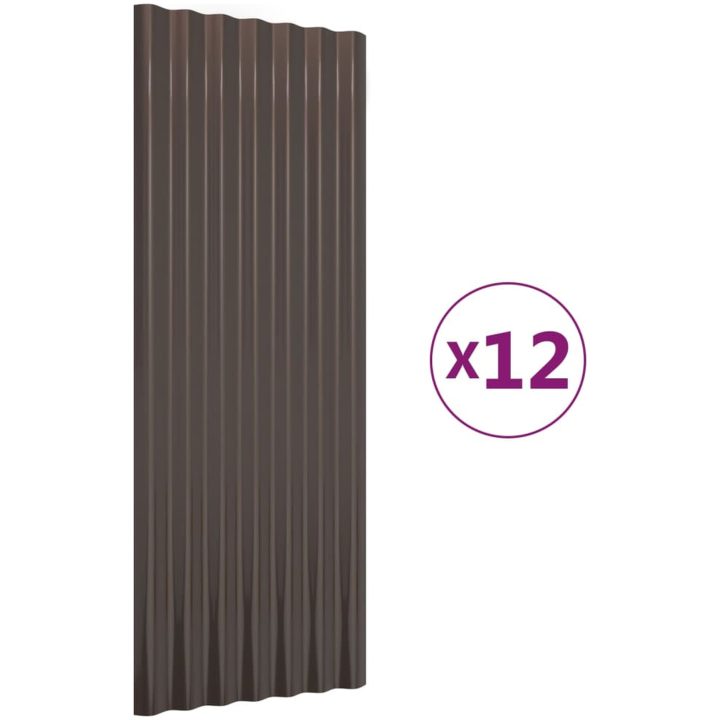 Takplåt 12 st pulverlackerat stål brun vidaXL 100 x 36 cm – bild 2