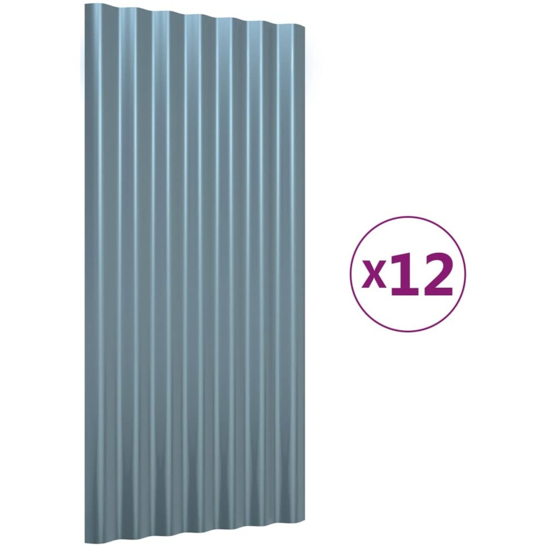 Takplåt 12 st pulverlackerat stål grå vidaXL 80 x 36 cm – bild 2