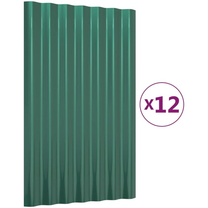 Takplåt 12 st pulverlackerat stål grön vidaXL 60 x 36 cm – bild 2