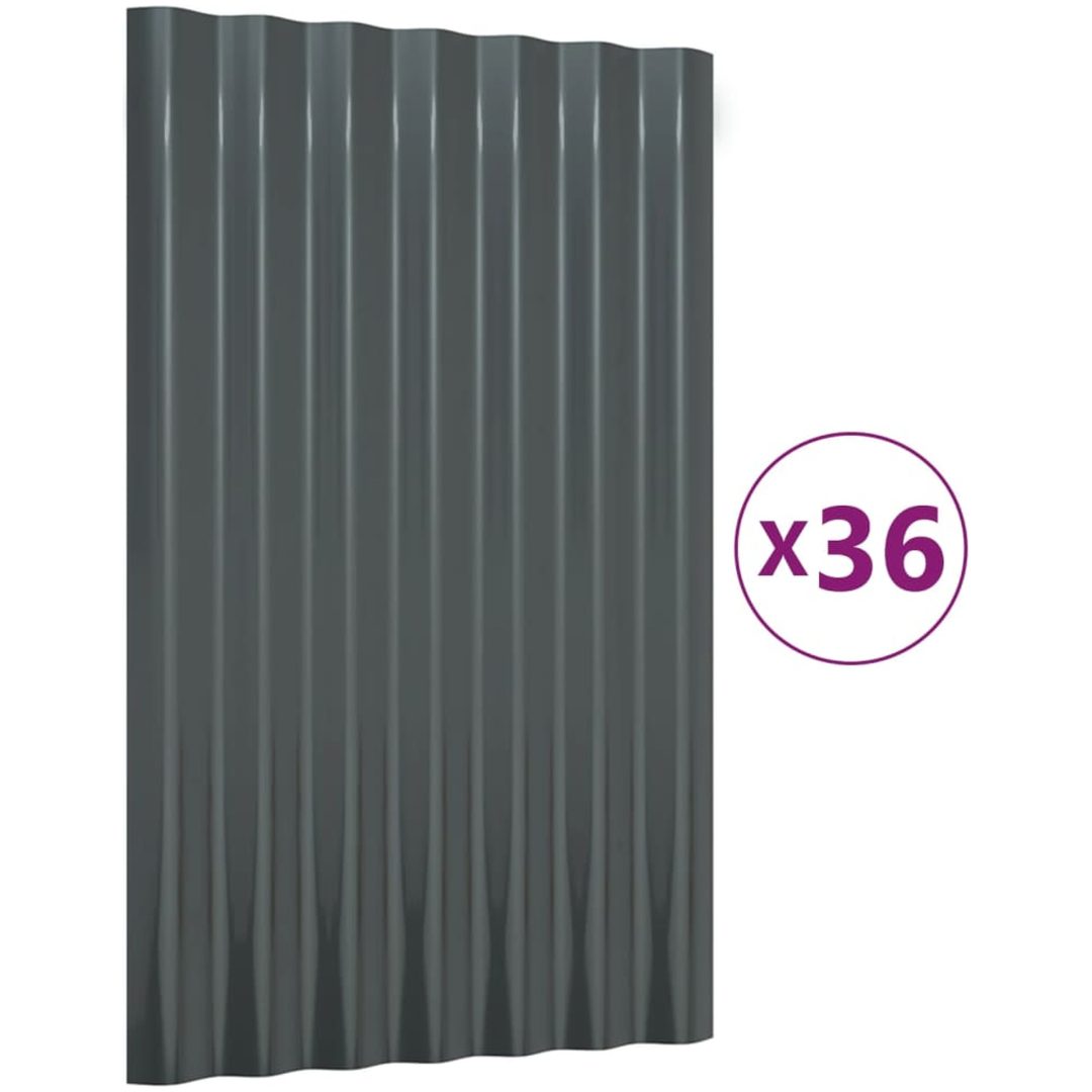 Takplåt 36 st pulverlackerat stål antracit vidaXL 60 x 36 cm – bild 2