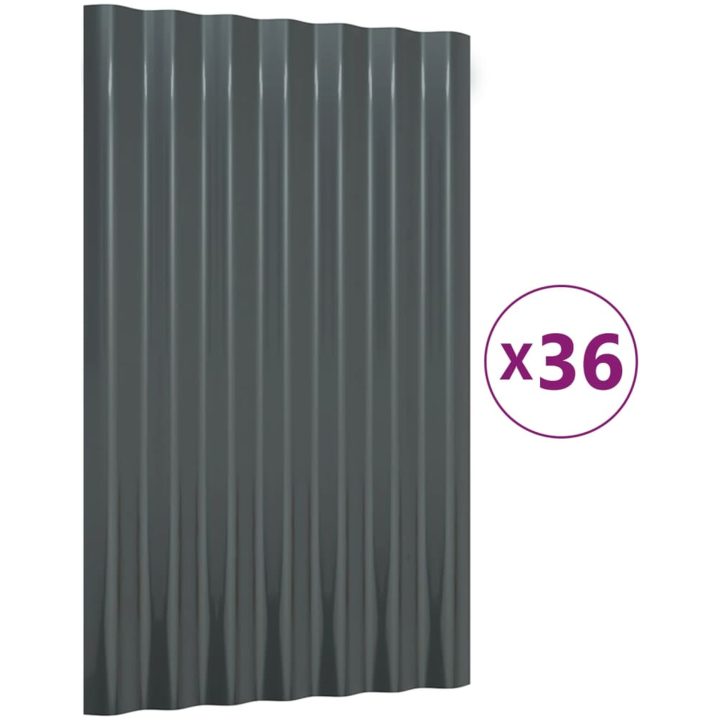 Takplåt 36 st pulverlackerat stål antracit vidaXL 60 x 36 cm – bild 2