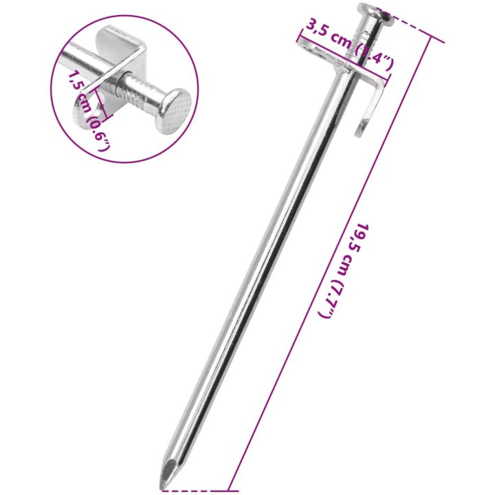 Tältpinnar 24 st 8 mm galvaniserat stål vidaXL 19.5 cm – bild 6