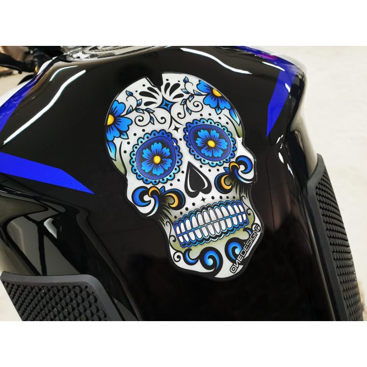 Tankpad Resin/soft Touch Blå/vit Skull ONEDESIGN – bild 2