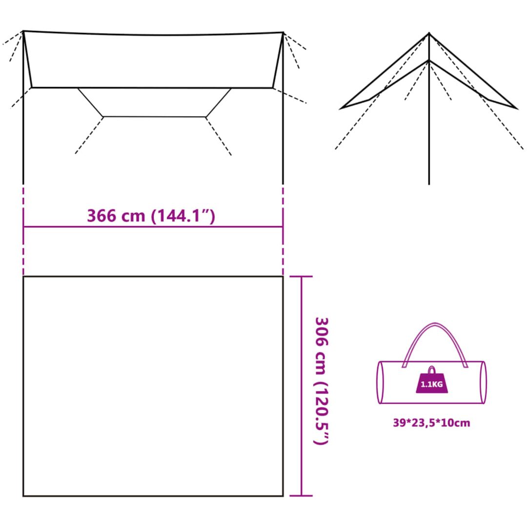 Tarp olivgrön vattentät vidaXL 366 x 306 cm – bild 12