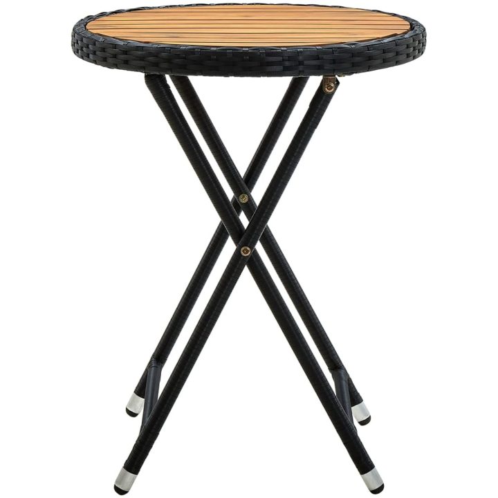 Tebord svart 60 cm konstrotting och massivt akaciaträ vidaXL – bild 2