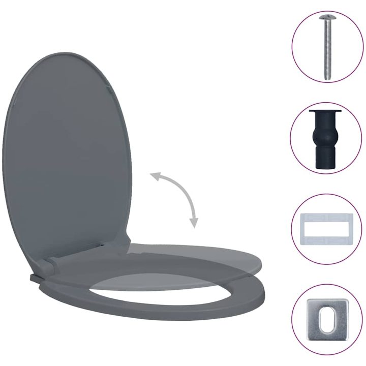 Toalettsits mjuk stängning snabbfäste grå oval vidaXL – bild 3