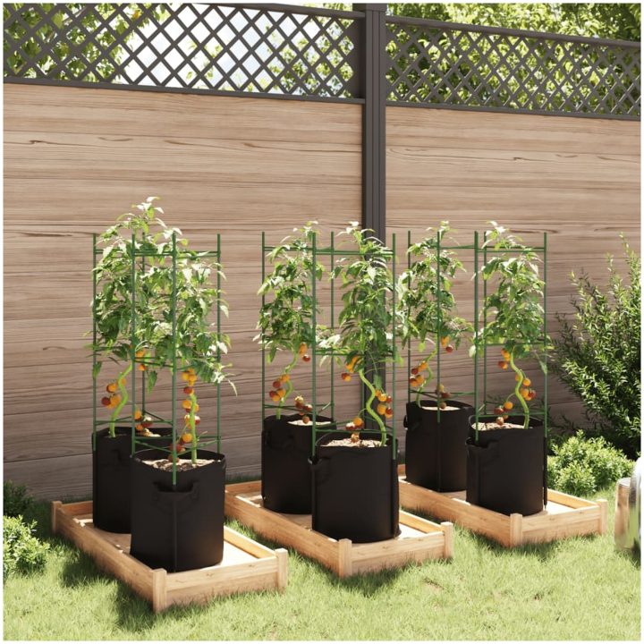 Tomatburar med växtpåsar 6 st stål och PP vidaXL 116 cm – bild 3