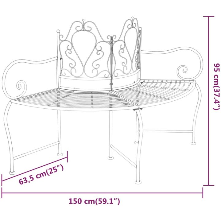 Trädbänk 150 cm svart stål vidaXL – bild 6