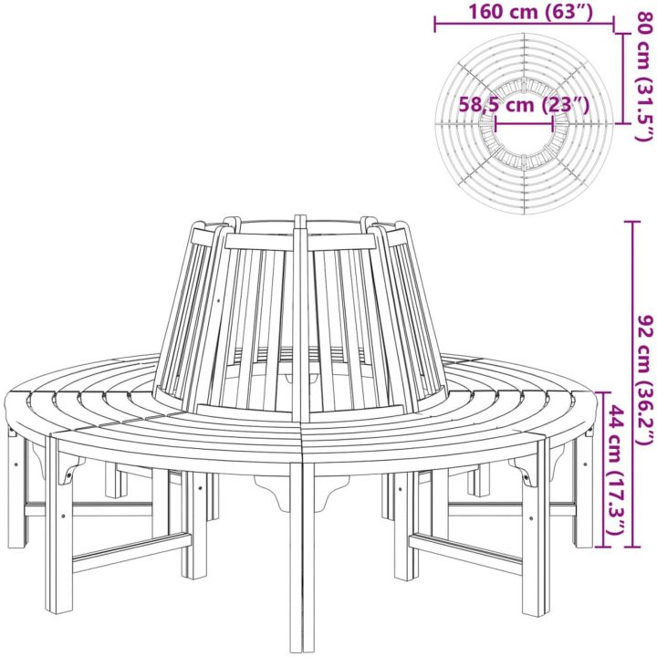 Trädbänk trä vidaXL ⌀160 cm – bild 4