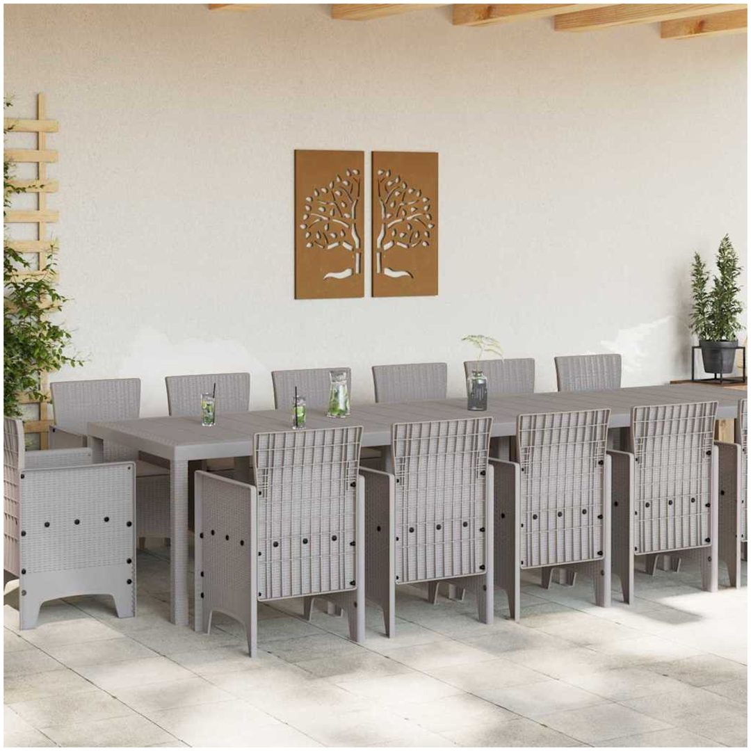 Trädgård Matgrupp 15 pcs Ljusgrå Poly Rattan, stål vidaXL Large – bild 3