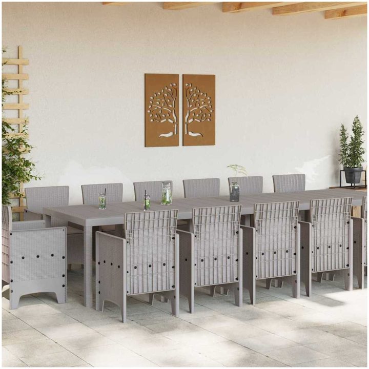 Trädgård Matgrupp 15 pcs Ljusgrå Poly Rattan, stål vidaXL Large – bild 3
