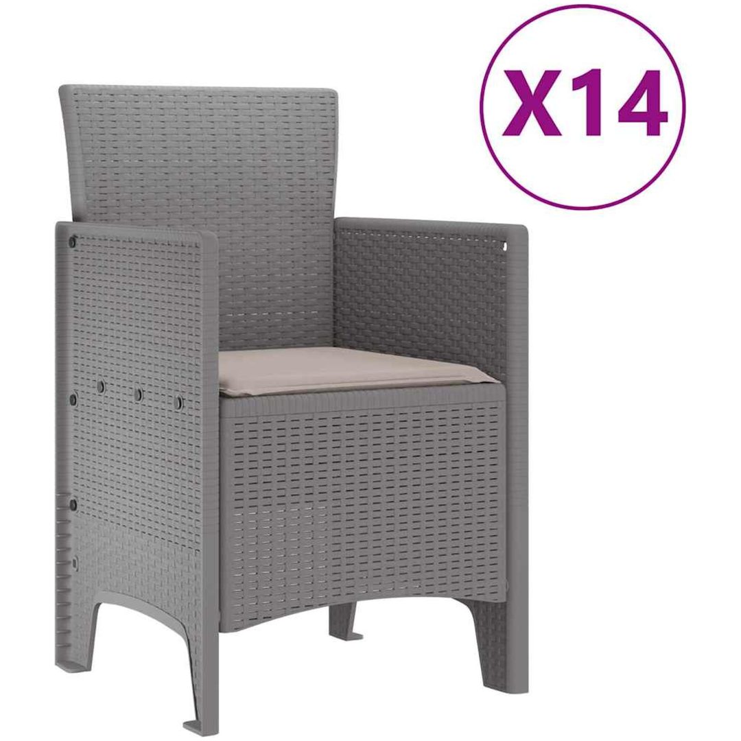 Trädgård Matgrupp 15 pcs Ljusgrå Poly Rattan, stål vidaXL Large – bild 5
