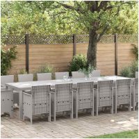 Trädgård Matgrupp 15 pcs Ljusgrå Poly Rattan, stål vidaXL