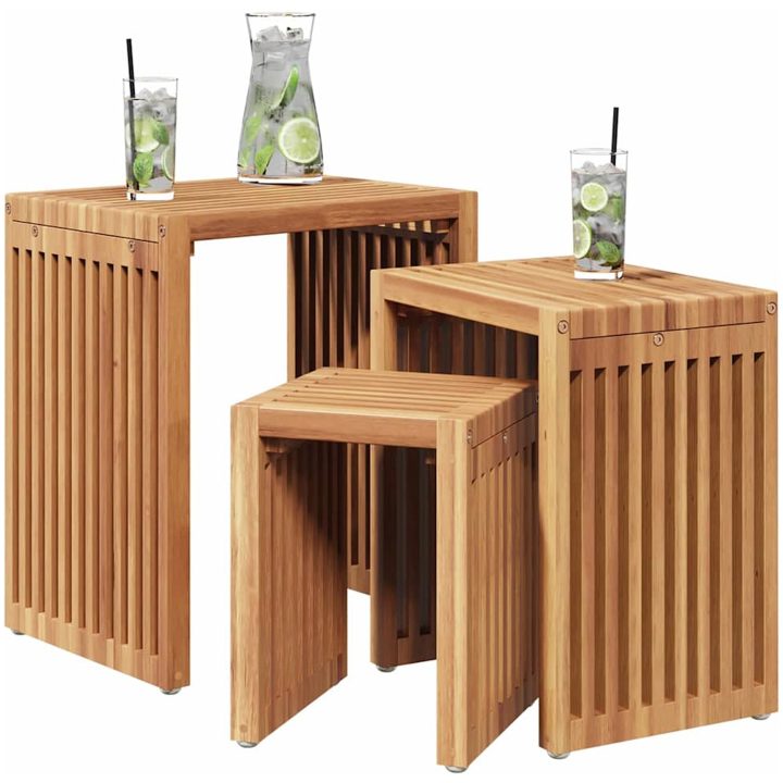Trädgård Sats med Sido Bord 3 st Massivt Teakträ vidaXL Compact – bild 3