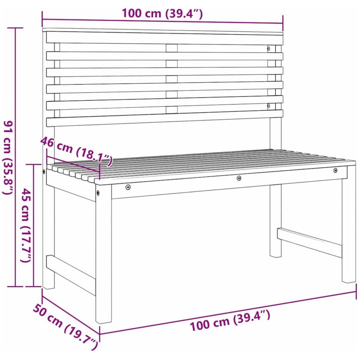 Trädgårdbänk Solid Akacieträ vidaXL 100 x 50 x 91 cm – bild 11