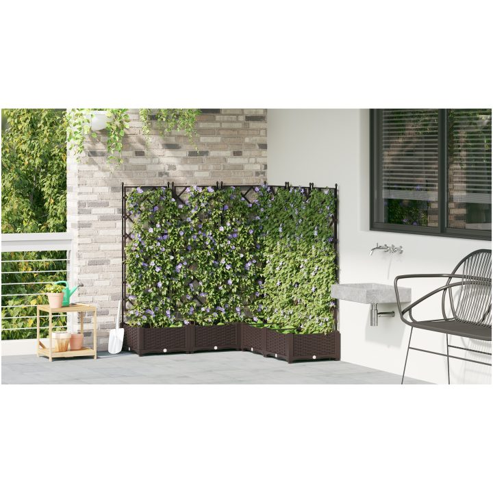 Trädgårdplanterare med Spaljé 5 delar Brun vidaXL 120 x 120 x 125.5 cm – bild 4
