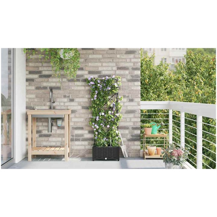 Trädgårdplanterare med Vattensystem Svart vidaXL 40 x 40 x 126 cm – bild 4