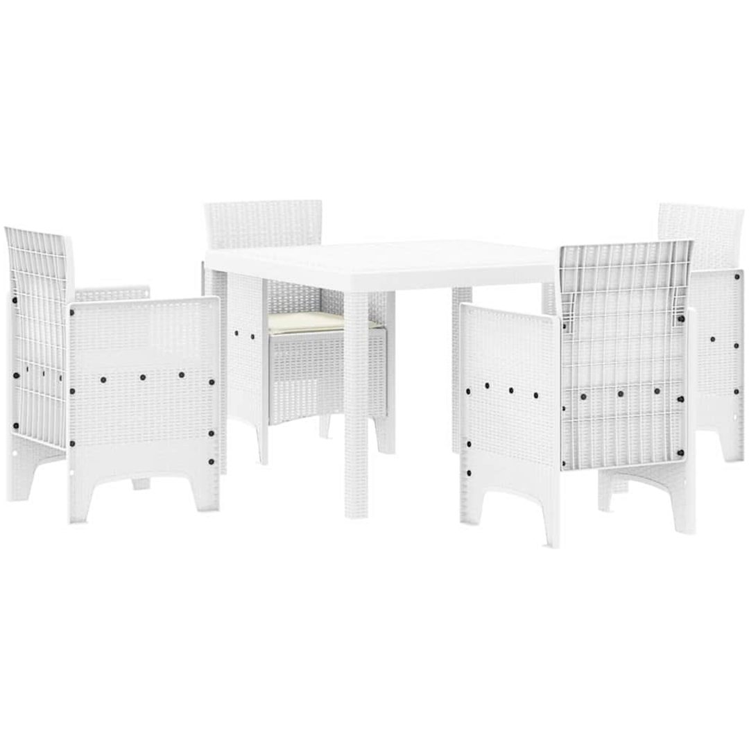 Trädgårds Dining Set 5 pcs Vit Plast Rattan & Metallram vidaXL 100 x 100 x 73 cm – bild 2