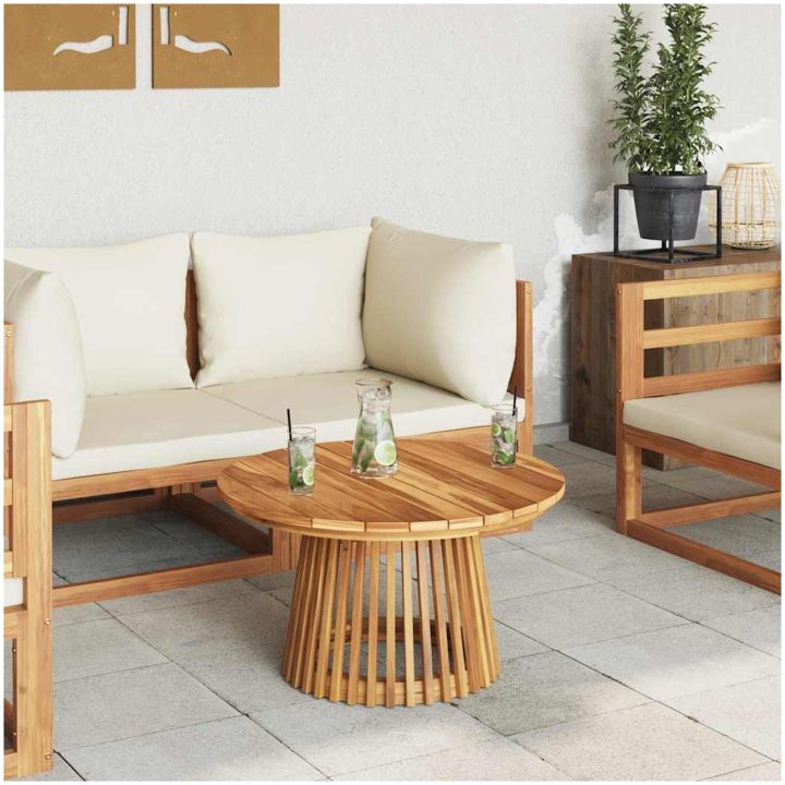 Trädgårds Kaffebord Massivt Teak vidaXL ⌀70 x 40 cm – bild 4