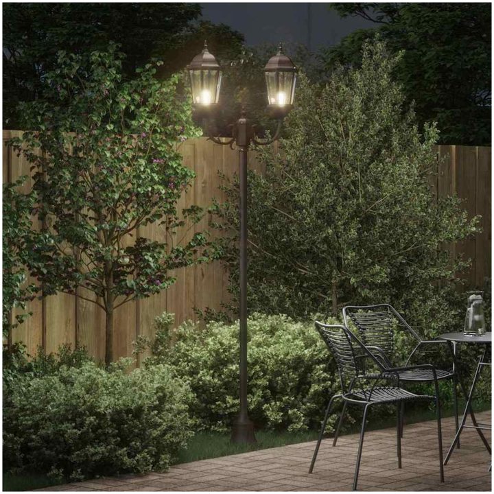 Trädgårds ljusstolpe 2-lampa E27 Brons 220 cm Aluminium vidaXL Large – bild 3