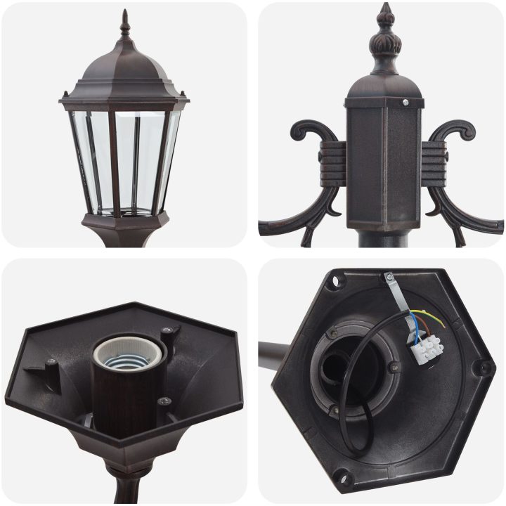 Trädgårds ljusstolpe 2-lampa E27 Brons 220 cm Aluminium vidaXL Large – bild 5