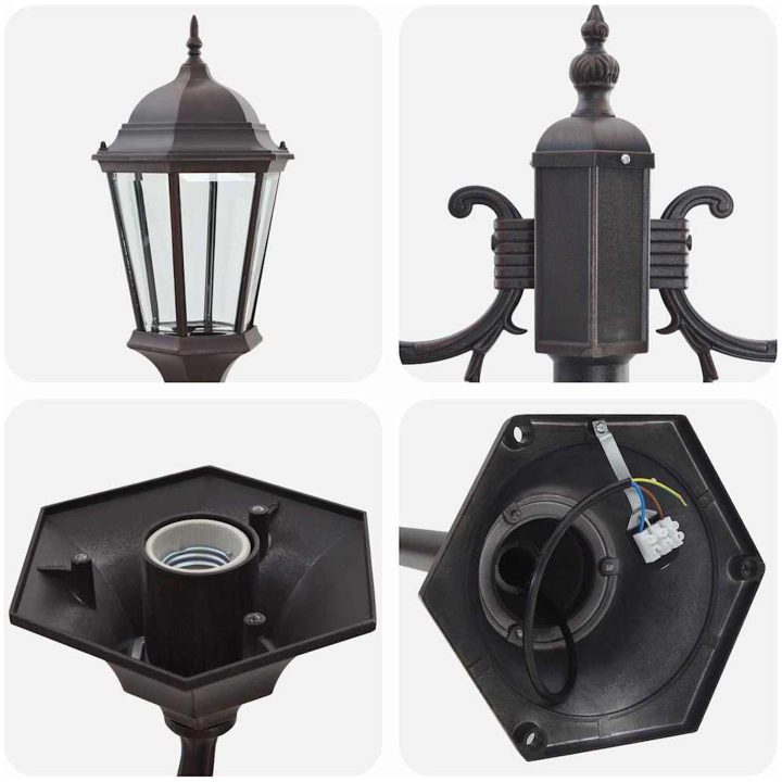 Trädgårds ljusstolpe 2-lampa E27 Brons 220 cm Aluminium vidaXL Large – bild 6