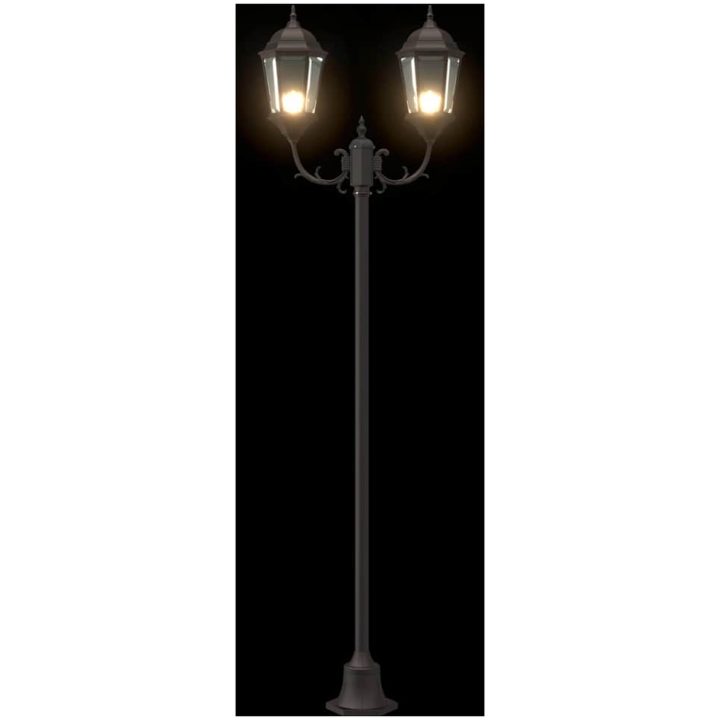 Trädgårds ljusstolpe 2-lampa E27 Brons 220 cm Aluminium vidaXL Large – bild 7
