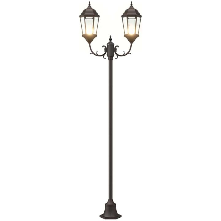 Trädgårds ljusstolpe 2-lampa E27 Brons 220 cm Aluminium vidaXL Large – bild 8