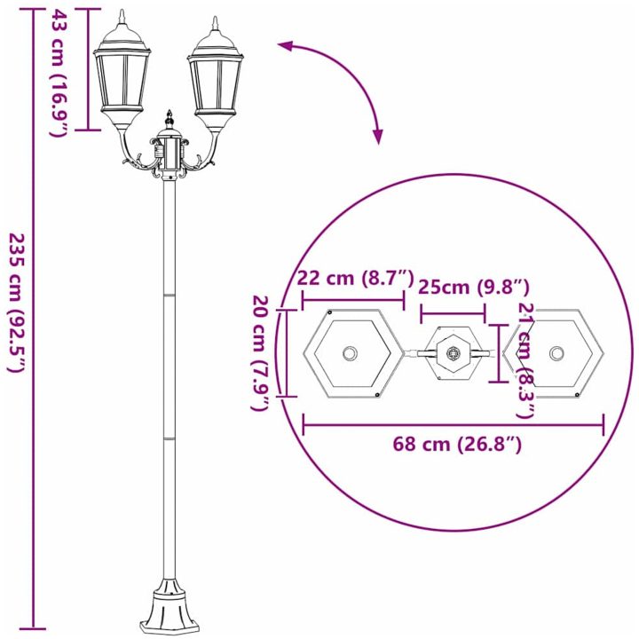Trädgårds ljusstolpe 2-lampa E27 Brons 220 cm Aluminium vidaXL Large – bild 9