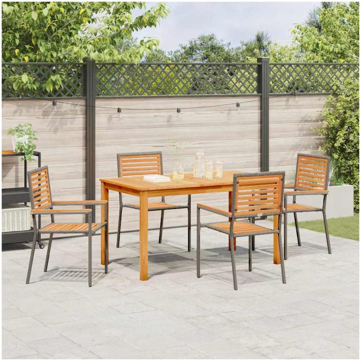 Trädgårds Matbord 5 Delar 5 pcs Grå vidaXL 140 x 80 x 74 cm – bild 4
