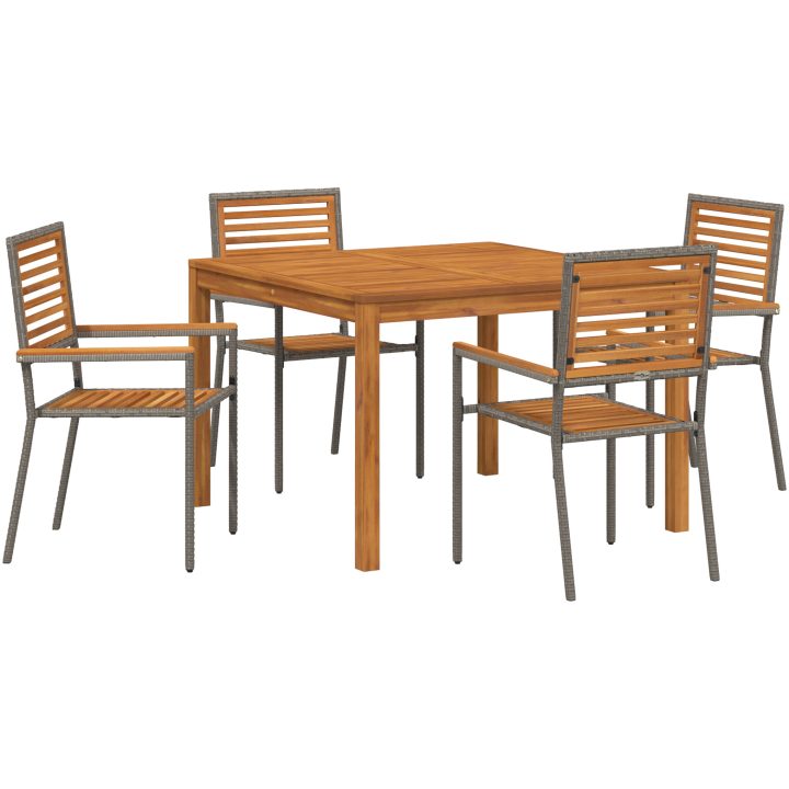 Trädgårds matbord 5 pcs Grå Rattan och trä vidaXL 110 x 110 x 75 cm – bild 2
