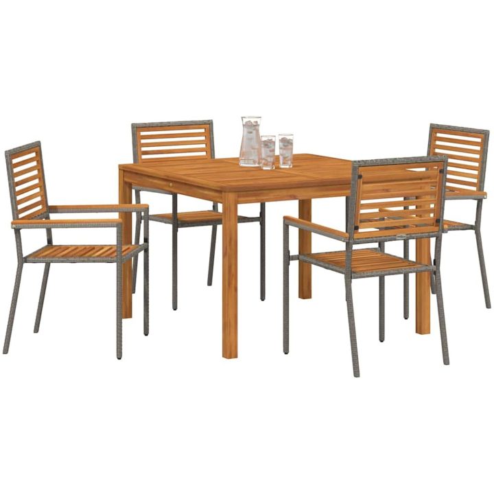 Trädgårds matbord 5 pcs Grå Rattan och trä vidaXL 110 x 110 x 75 cm – bild 3
