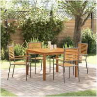 Trädgårds matbord 5 pcs Grå Rattan och trä vidaXL